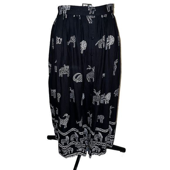VINTAGE Adini Women's Skirt Set Animal Habitat Print Black Size S (NEW) - Picture 3 of 12